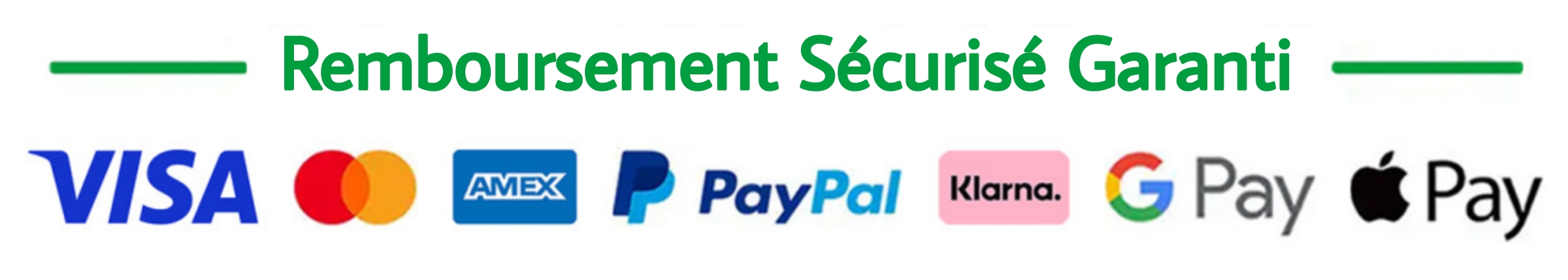 Remboursement Sécurisé Garanti - VISA, Mastercard, AMEX, PayPal, Klarna, G Pay, Apple Pay
